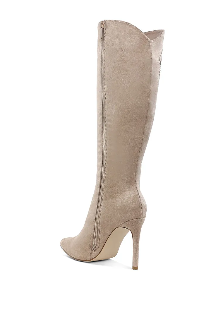Rhinestone Patterned Calf Boots By RAG