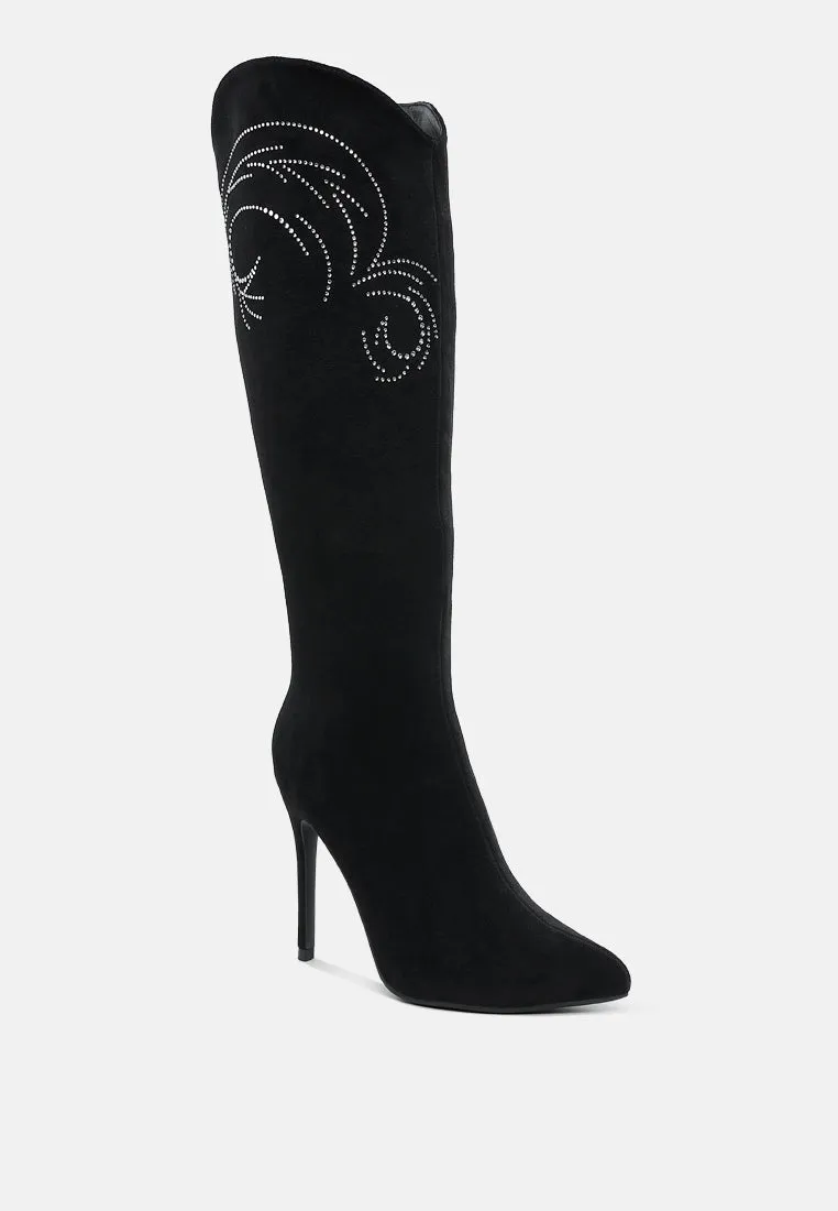 Rhinestone Patterned Calf Boots By RAG