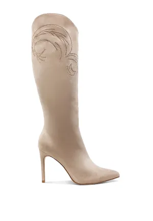 Rhinestone Patterned Calf Boots By RAG