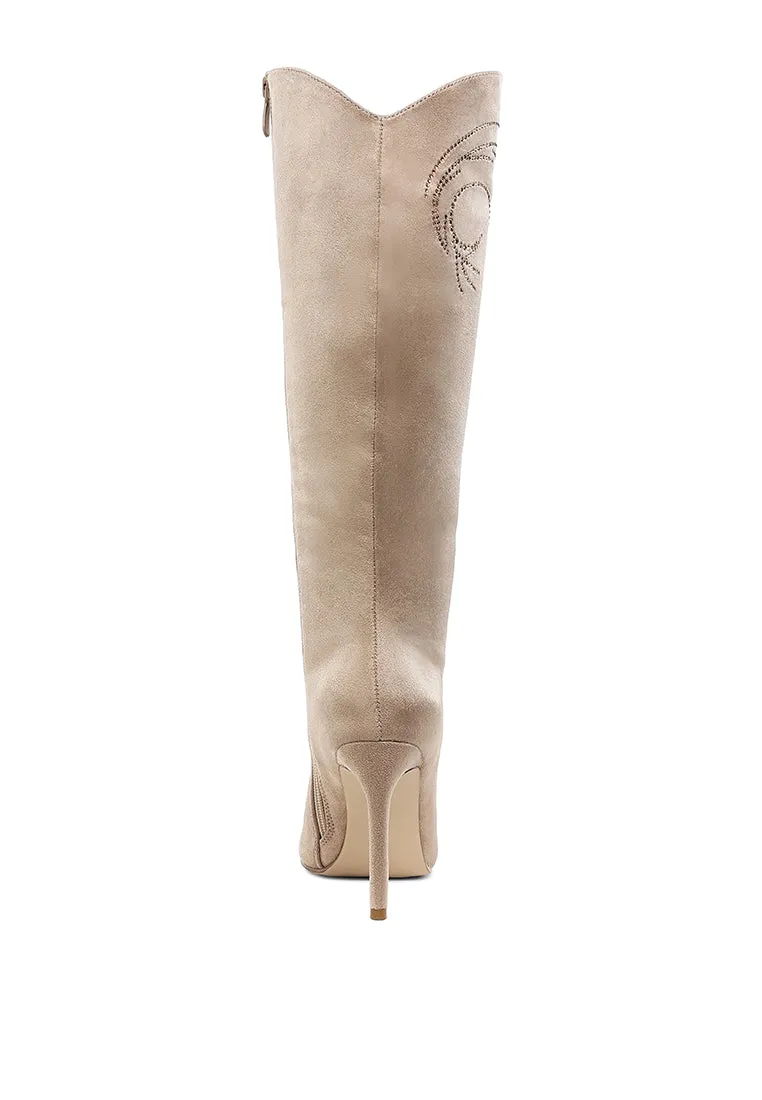 Rhinestone Patterned Calf Boots By RAG