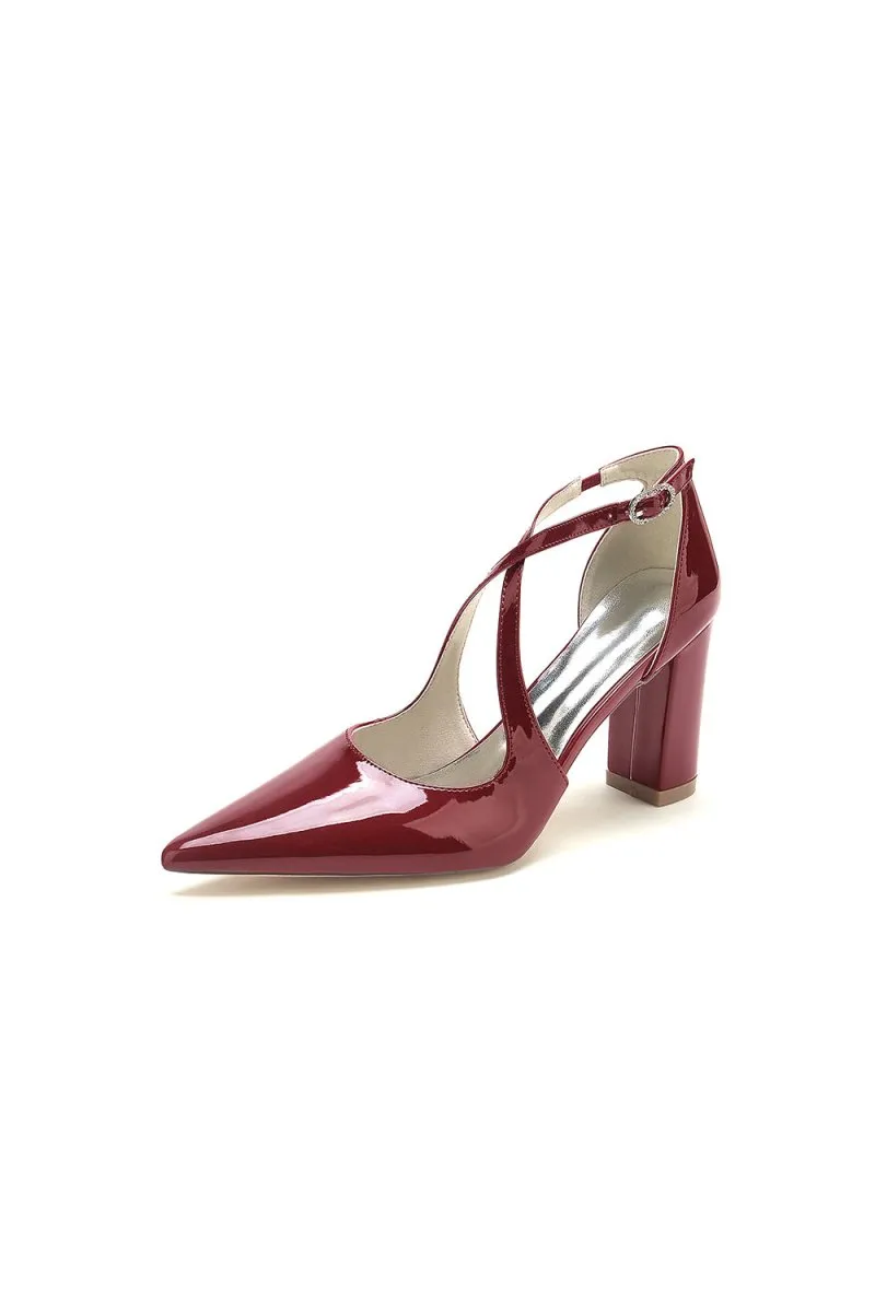 Rose Pink High Heels with Crossed Straps and Metal Buckle U22014-108