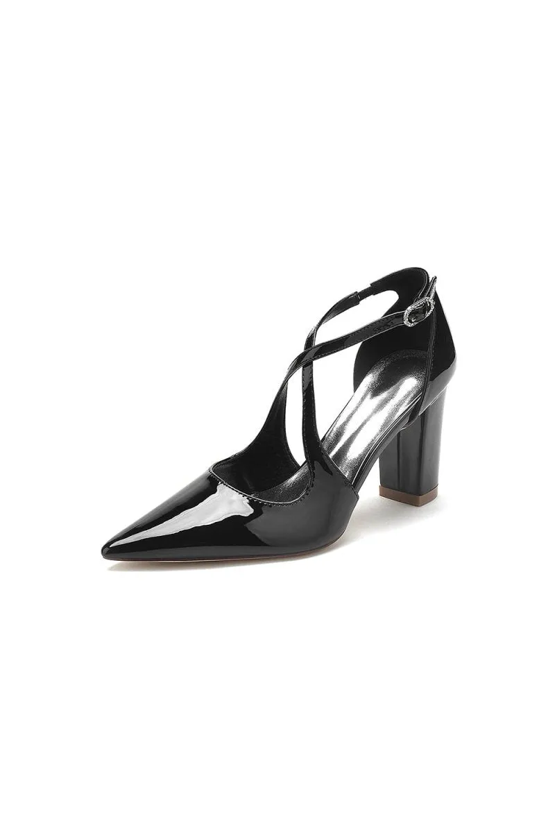 Rose Pink High Heels with Crossed Straps and Metal Buckle U22014-108