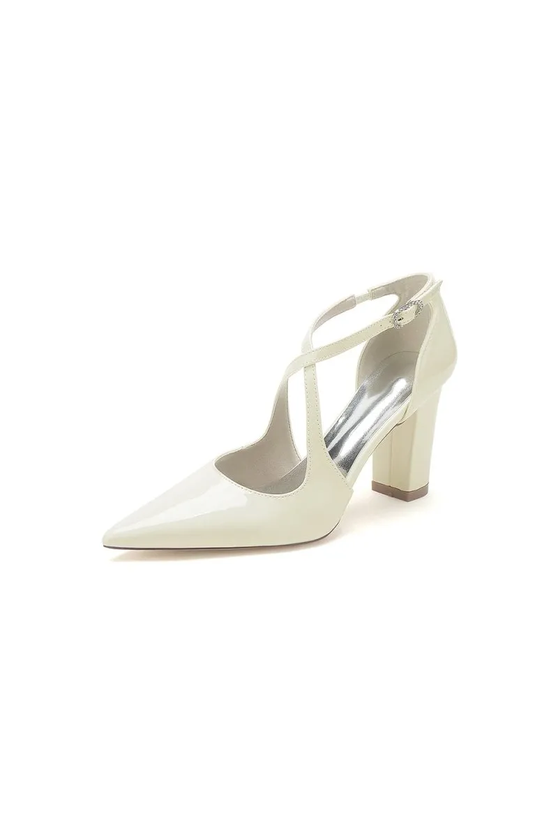 Rose Pink High Heels with Crossed Straps and Metal Buckle U22014-108