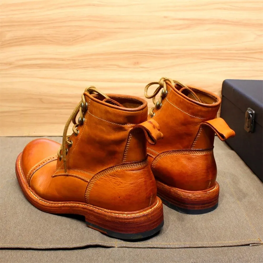 Round Toe Soft Calfskin Outdoor Shoes Winter Boots