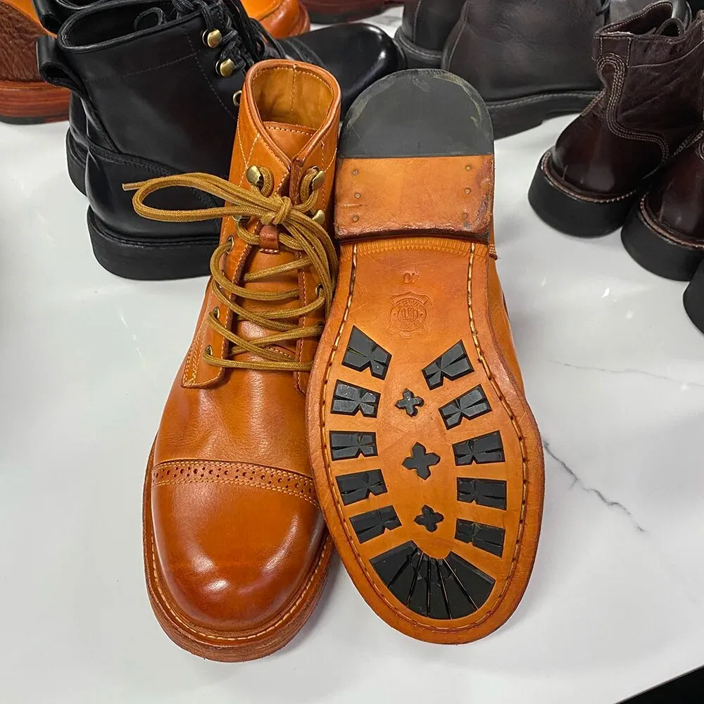 Round Toe Soft Calfskin Outdoor Shoes Winter Boots
