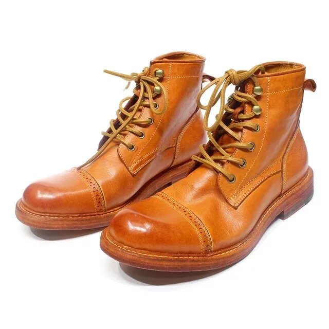 Round Toe Soft Calfskin Outdoor Shoes Winter Boots