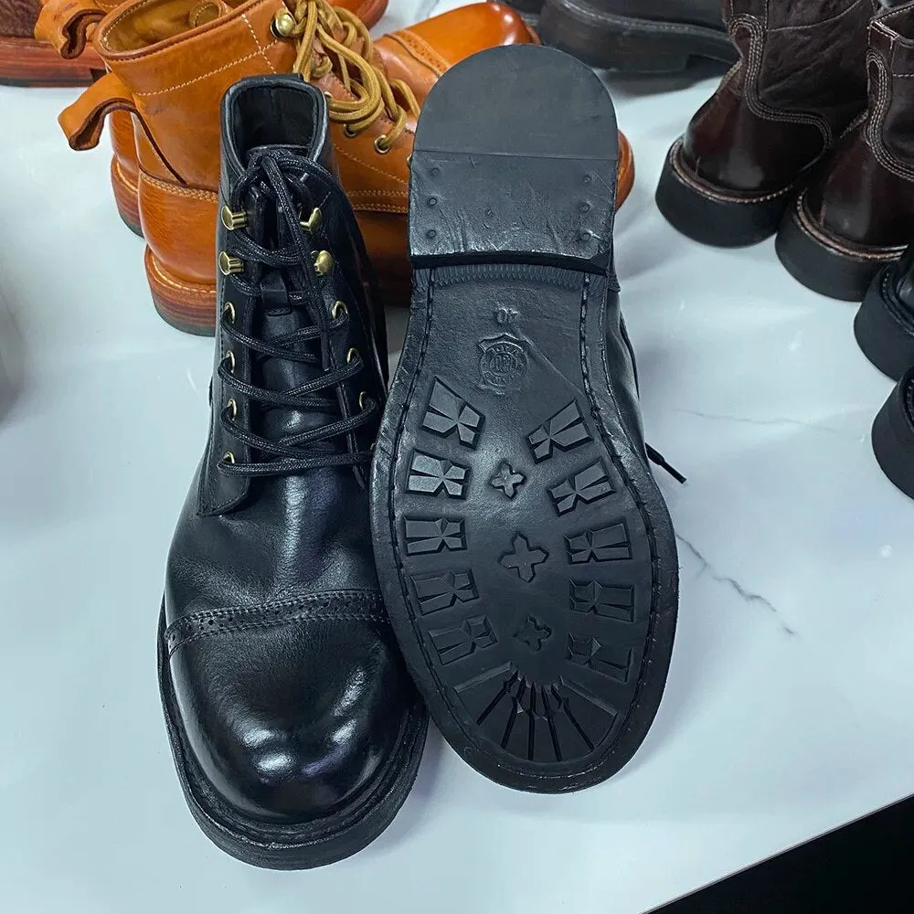 Round Toe Soft Calfskin Outdoor Shoes Winter Boots