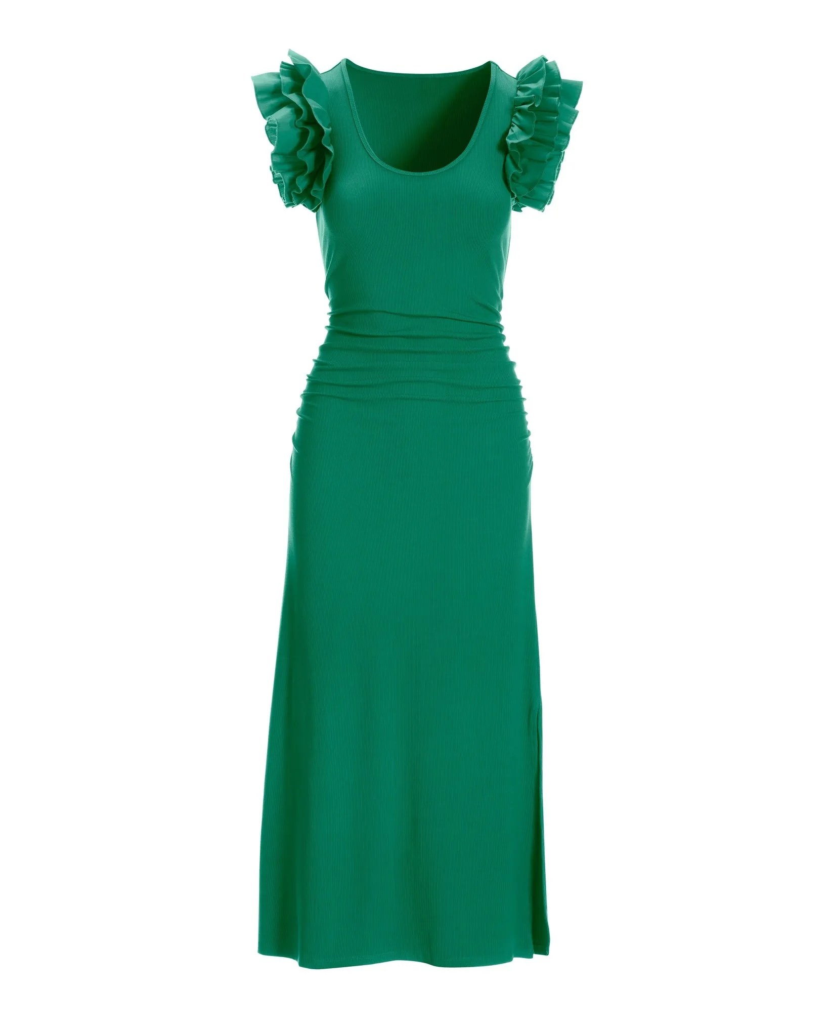 Ruffle Knit Rib Ruched Dress Shamrock