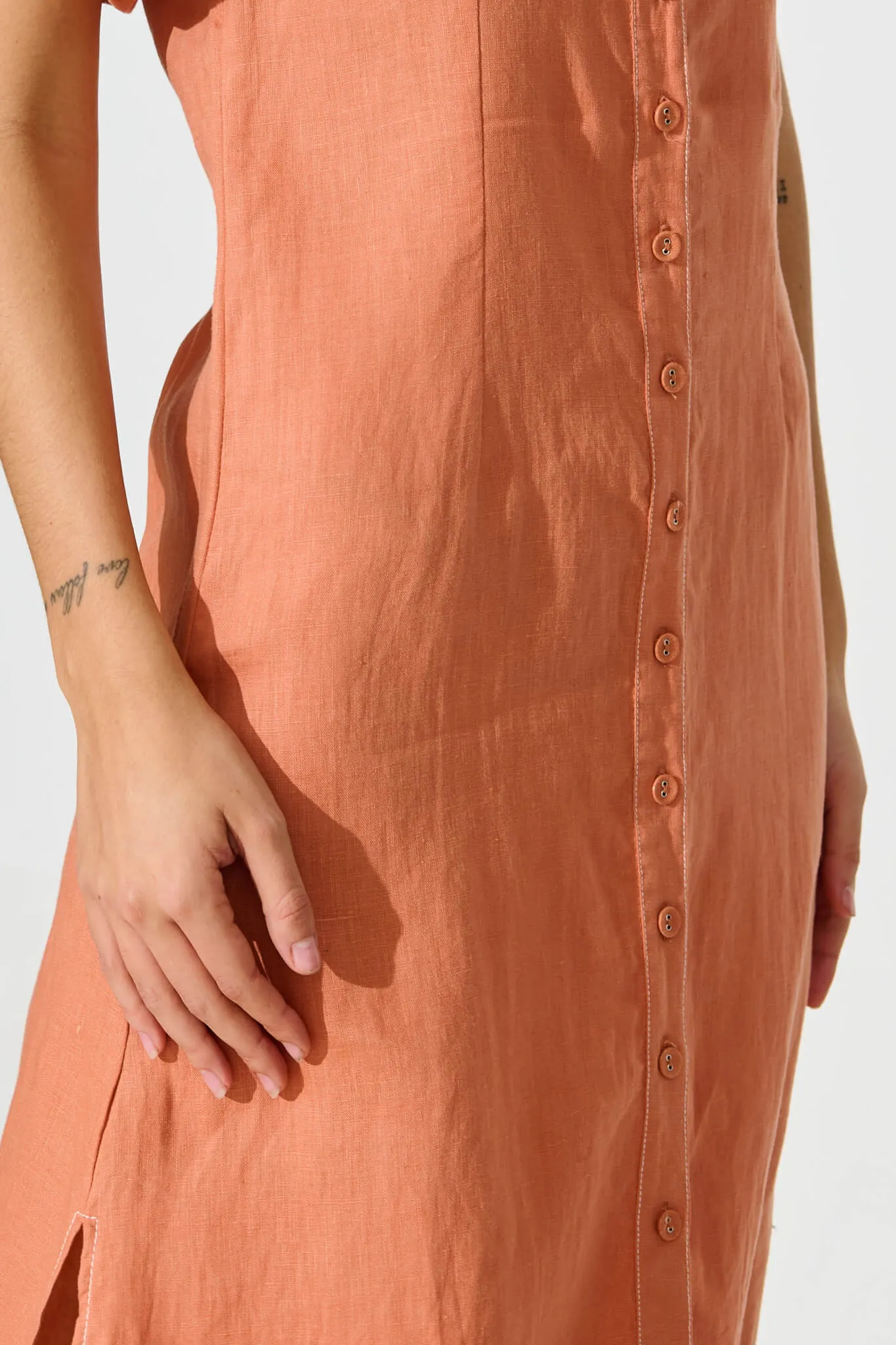 Rust Linen Maxi Shirt Dress by Christiana