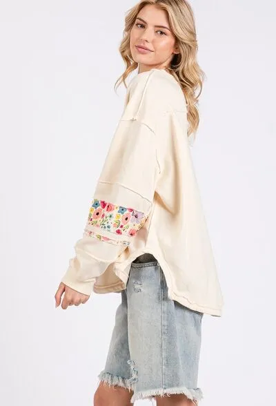 SAGE   FIG Daisy Patch Applique Long Sleeve Sweatshirt