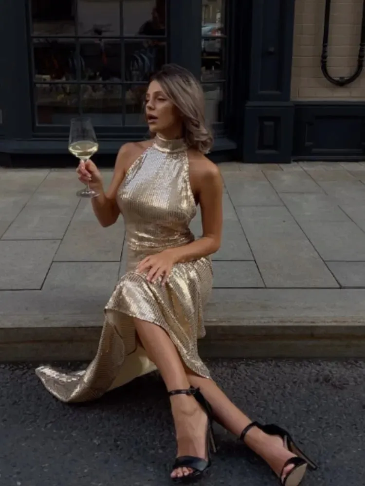 Satin High-Neck Maxi Dress | Timeless Elegance | Luxurious Silhouette
