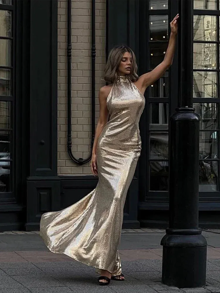 Satin High-Neck Maxi Dress | Timeless Elegance | Luxurious Silhouette