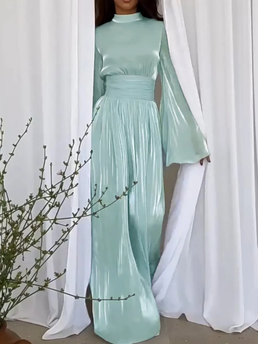 Satin Jumpsuit | Mint Green | Elegant Wide-Leg Silhouette