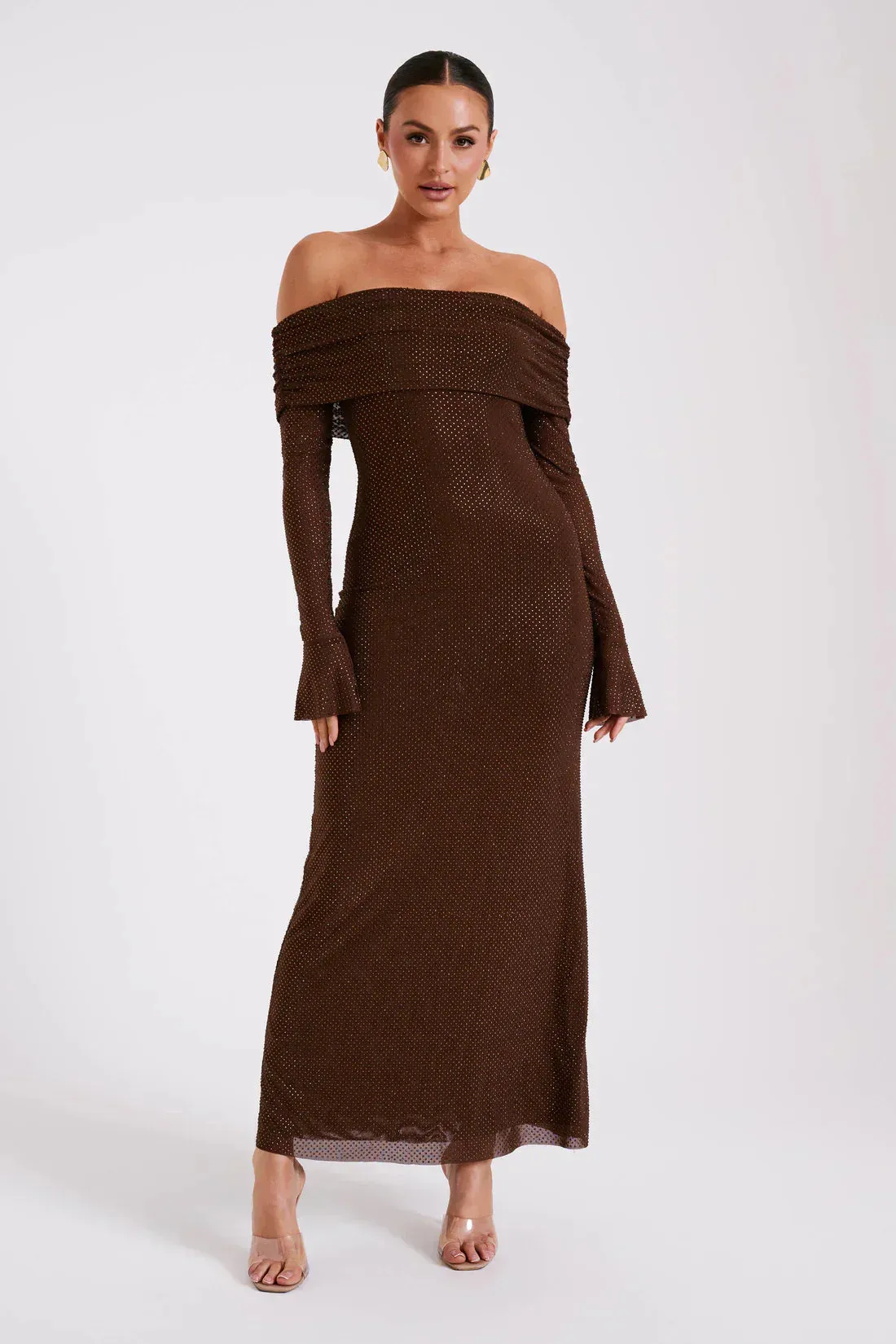 Sequin Knit Maxi Dress | Chocolate Brown | Elegant with a Sparkle