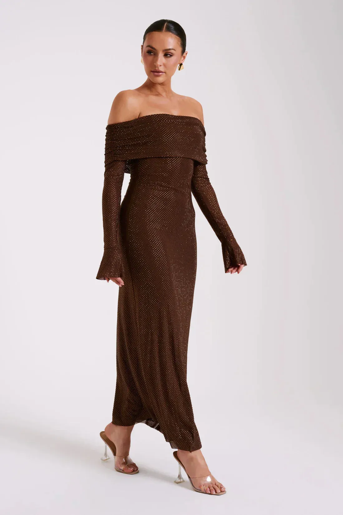 Sequin Knit Maxi Dress | Chocolate Brown | Elegant with a Sparkle