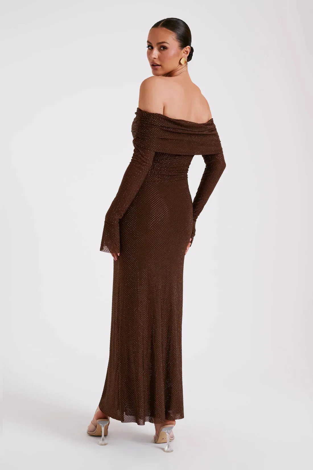 Sequin Knit Maxi Dress | Chocolate Brown | Elegant with a Sparkle