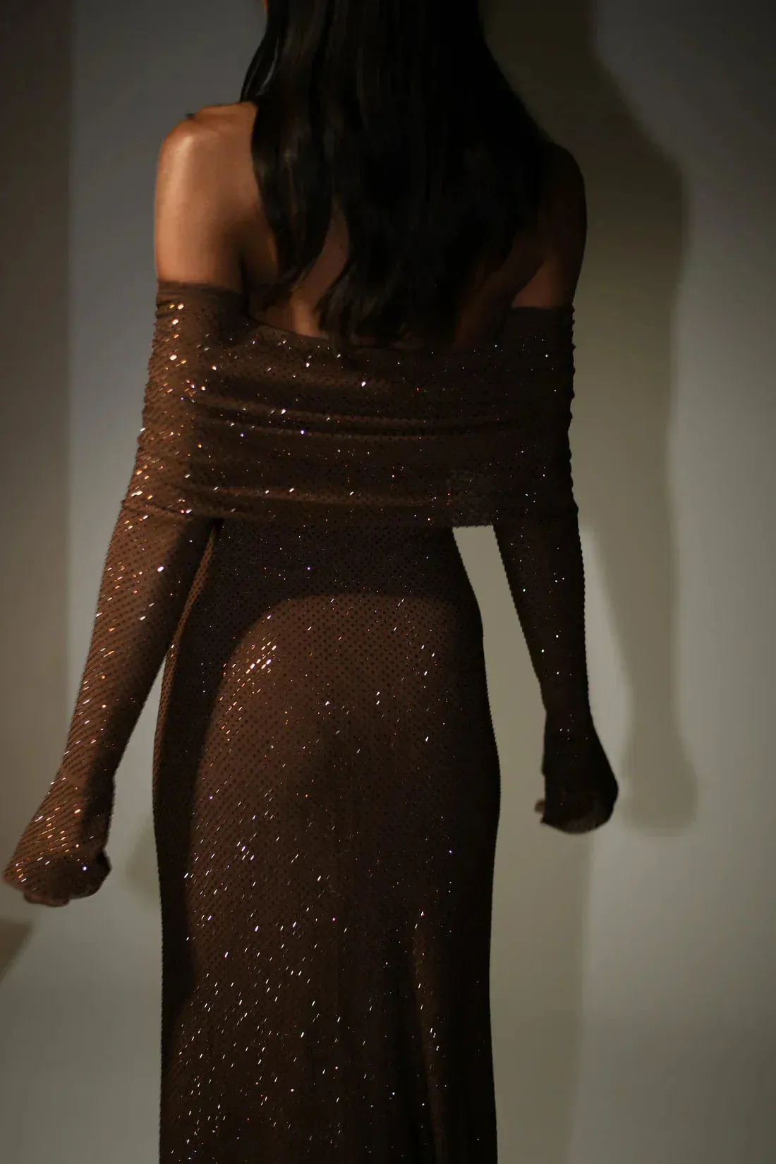 Sequin Knit Maxi Dress | Chocolate Brown | Elegant with a Sparkle