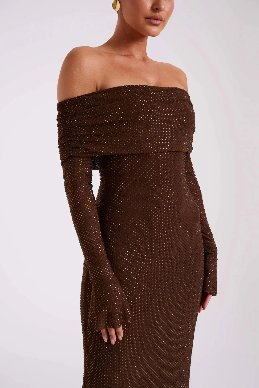 Sequin Knit Maxi Dress | Chocolate Brown | Elegant with a Sparkle