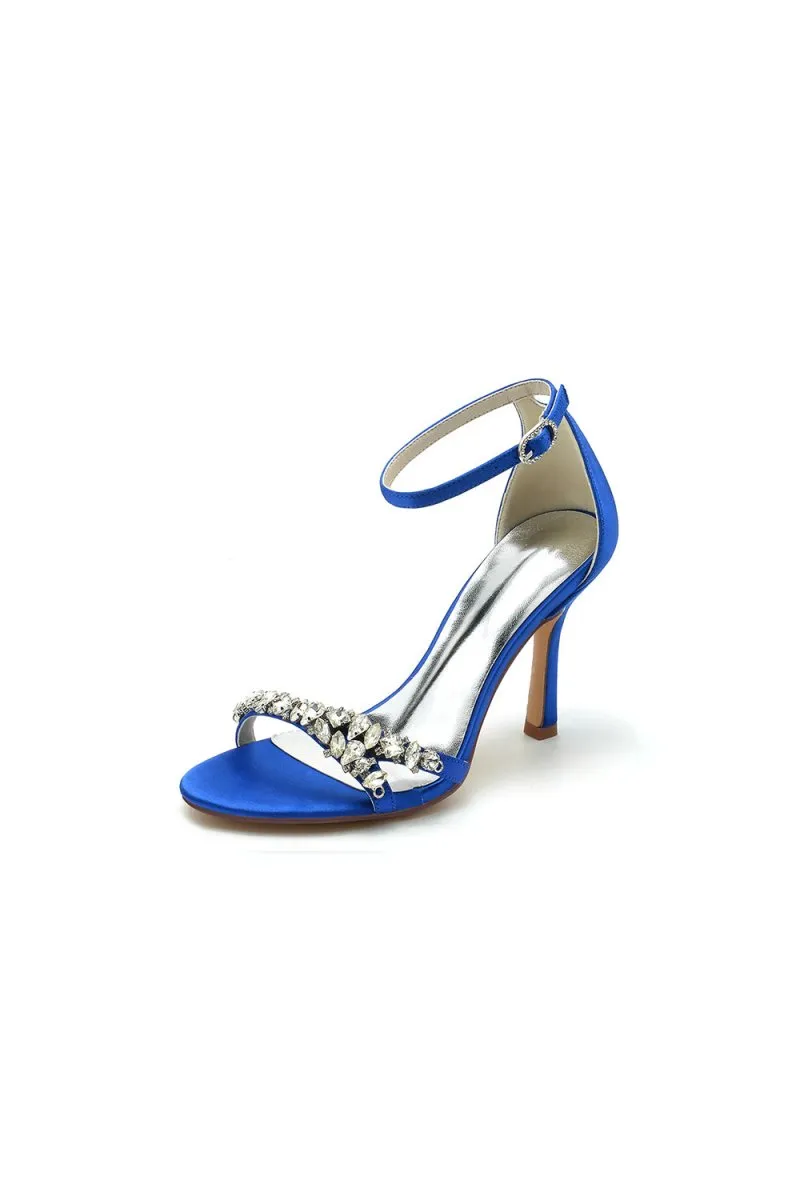 Simple Round Toe Rhinestone Stiletto Heels
