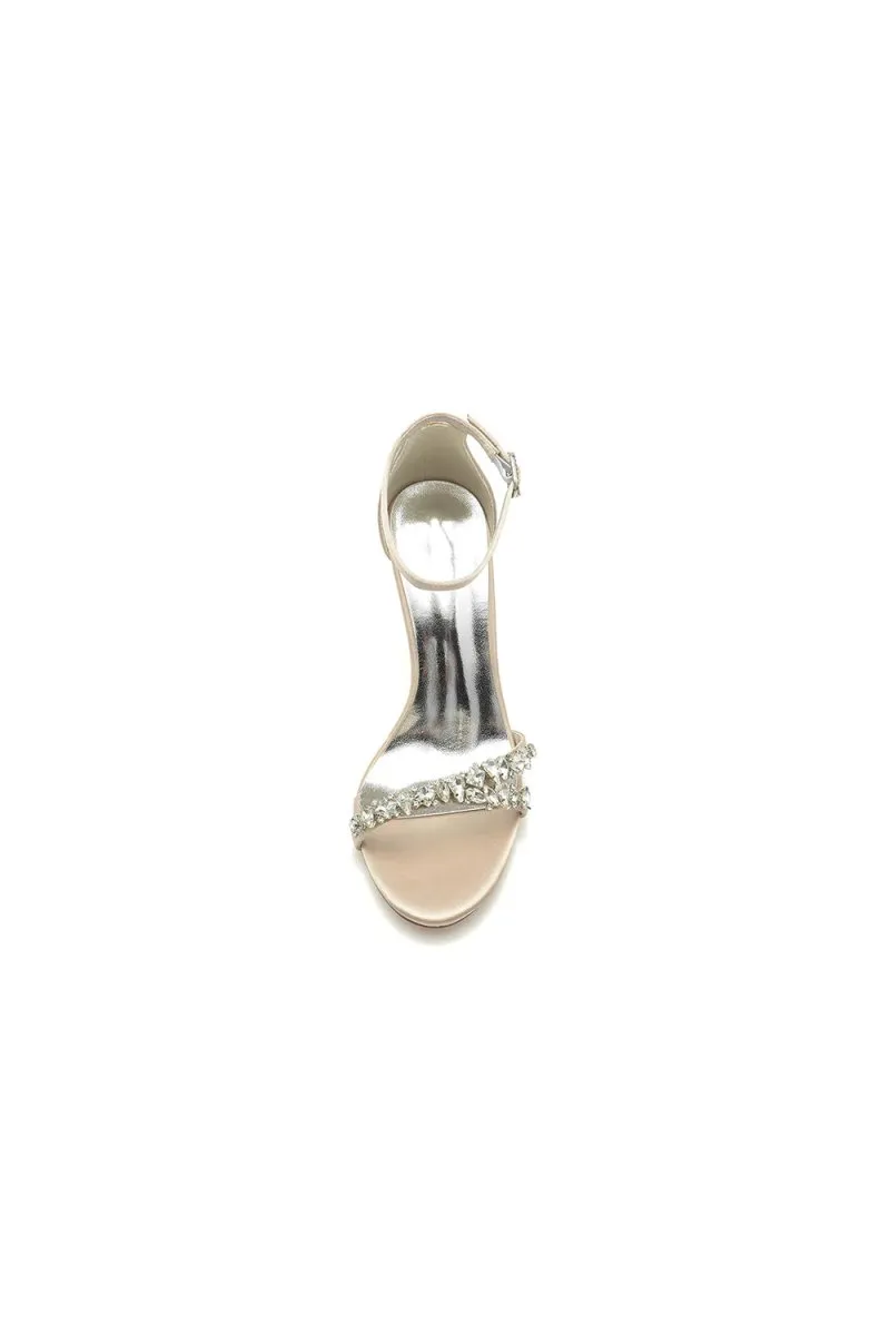 Simple Round Toe Rhinestone Stiletto Heels