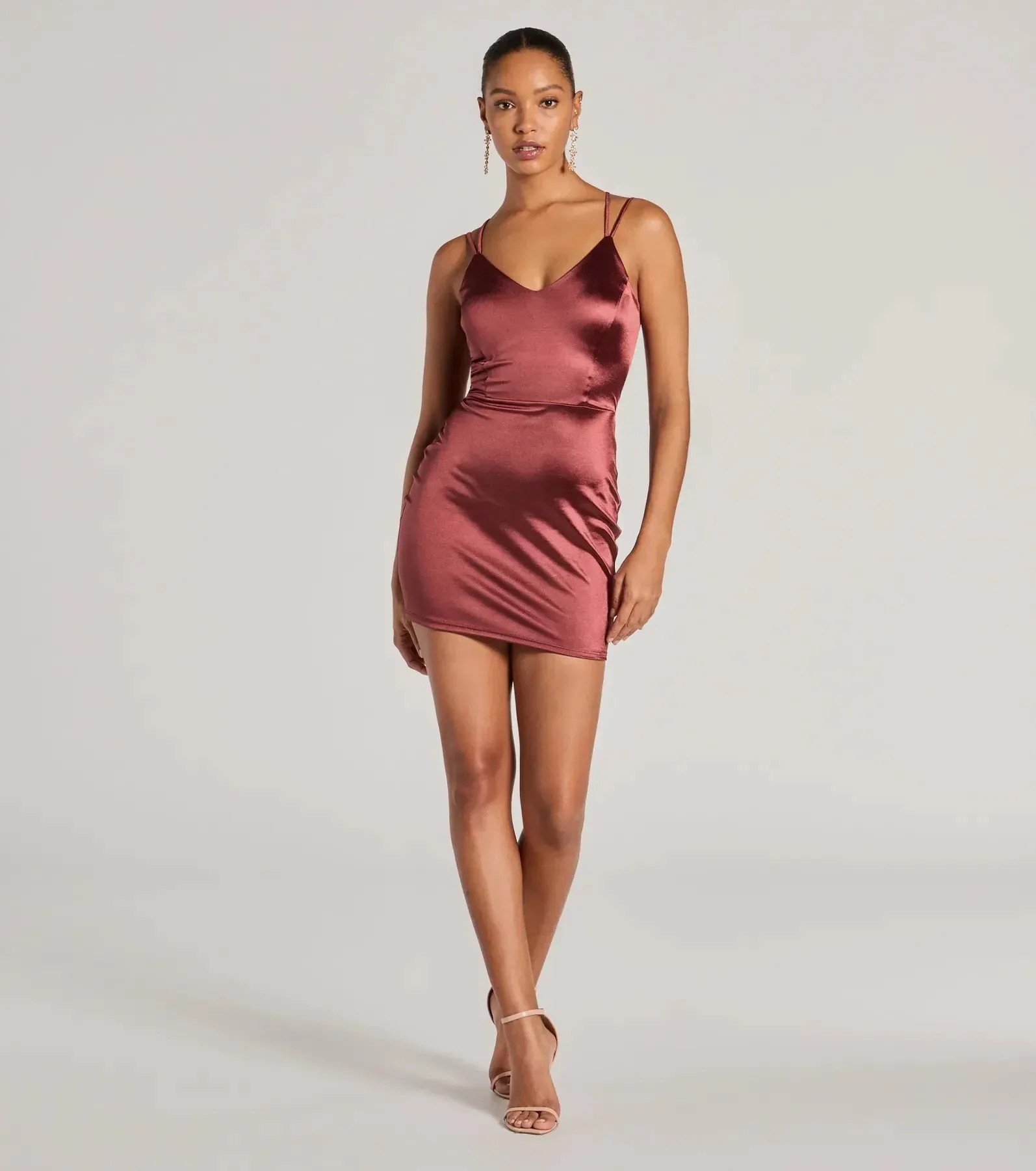 Simply A Stunner Lace-Up Bodycon Satin Mini Dress