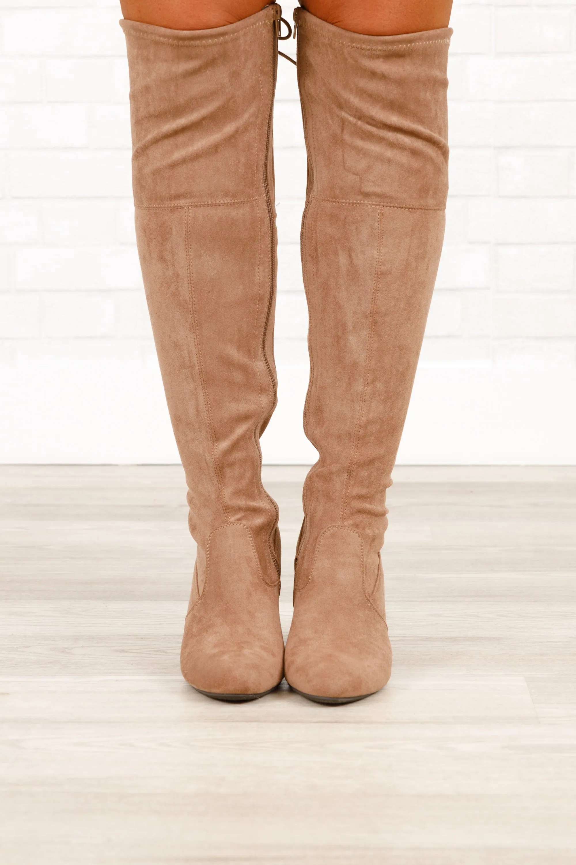Slaying Suede Boots, Taupe
