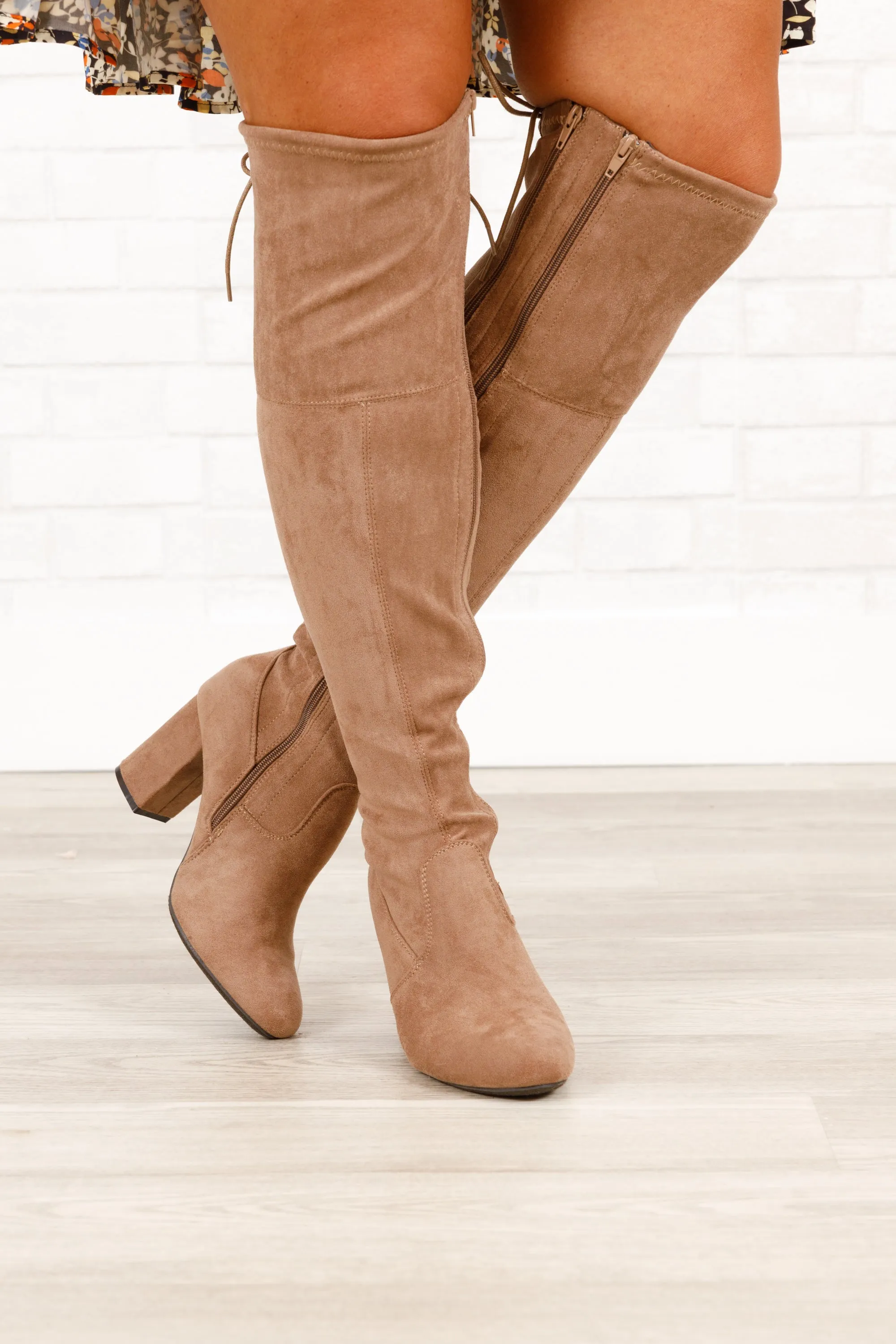Slaying Suede Boots, Taupe