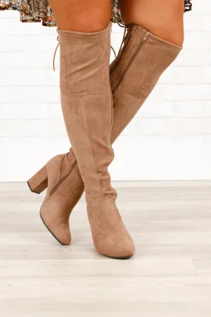 Slaying Suede Boots, Taupe