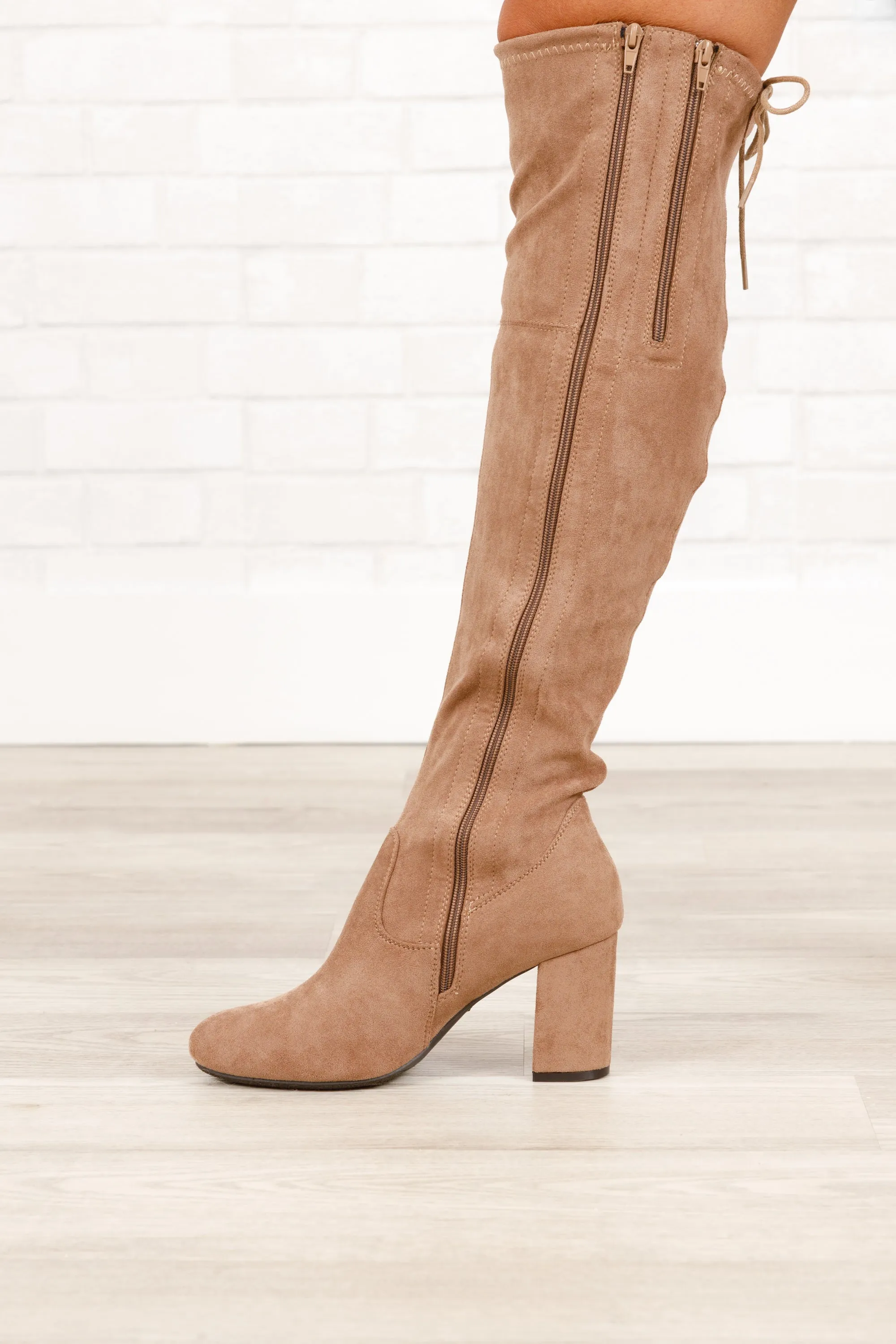 Slaying Suede Boots, Taupe