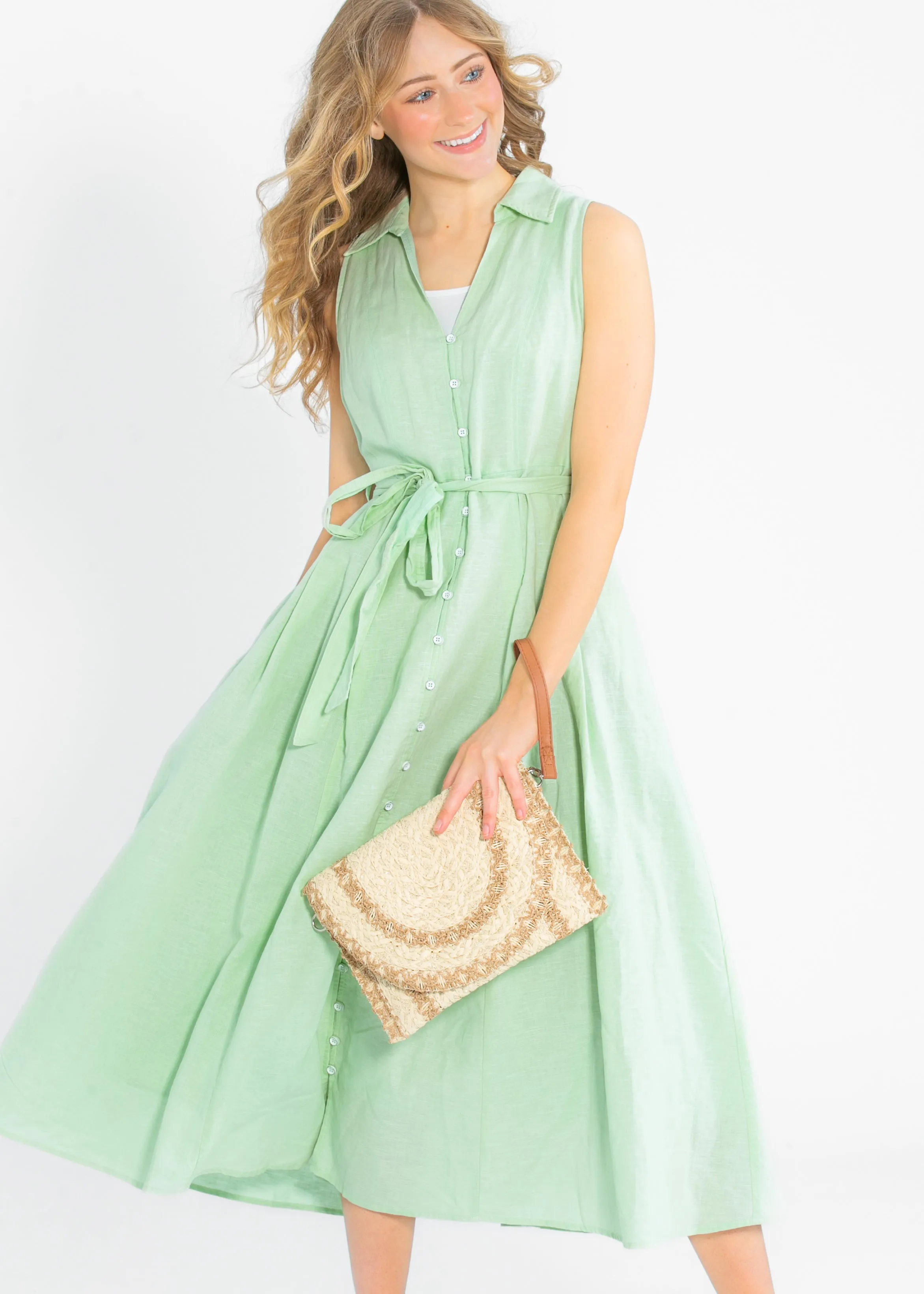 Sleeveless Linen Blend Maxi Dress