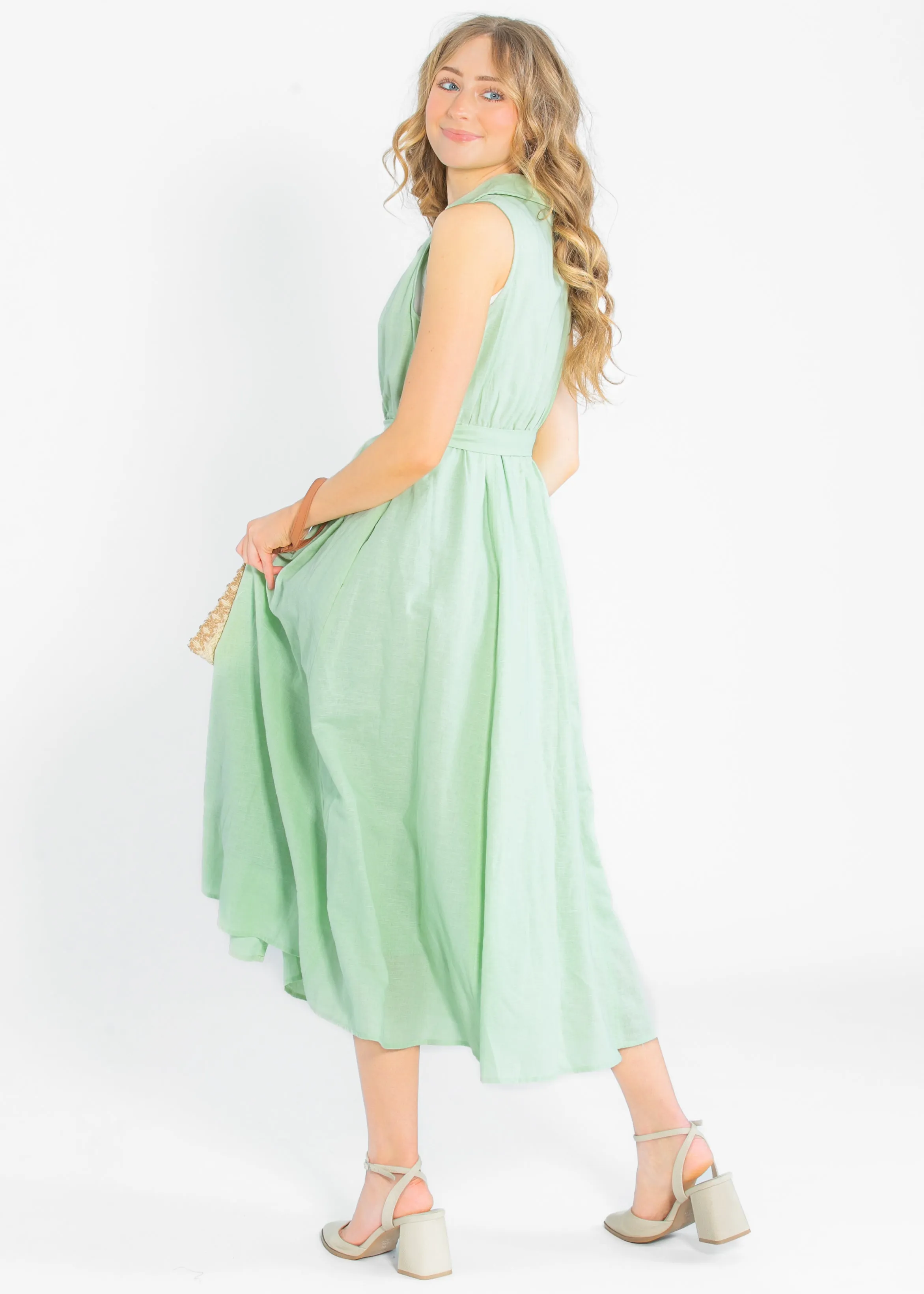 Sleeveless Linen Blend Maxi Dress