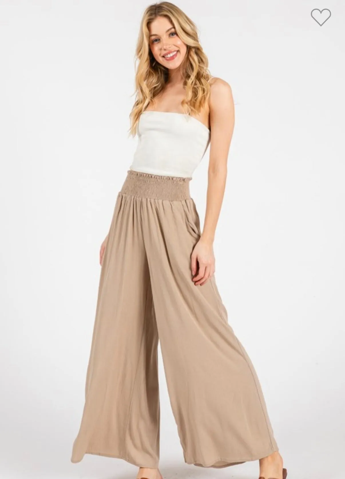 Smocked Waist Wide Leg Cropped Pant- Available In Black & Khaki