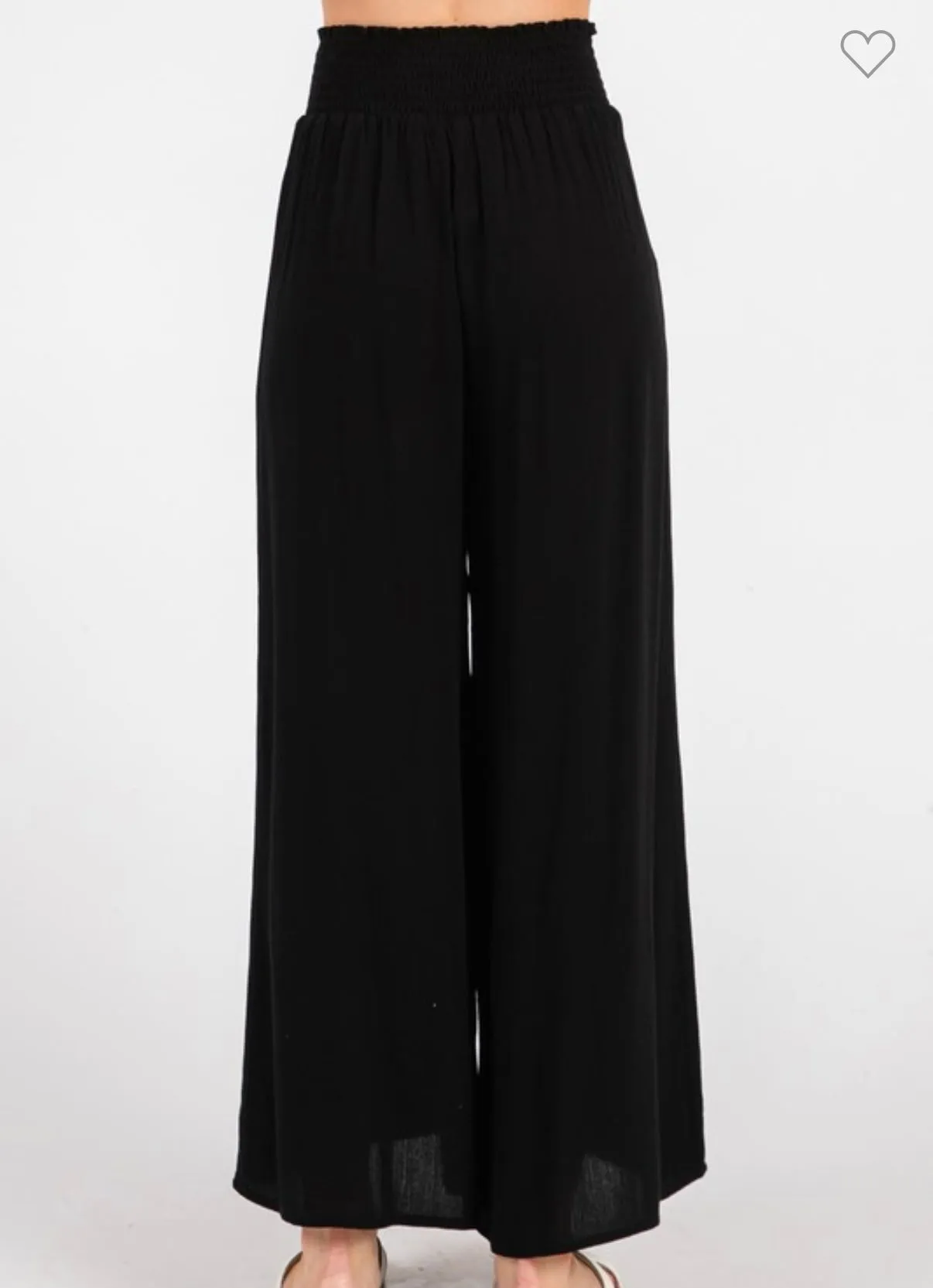 Smocked Waist Wide Leg Cropped Pant- Available In Black & Khaki
