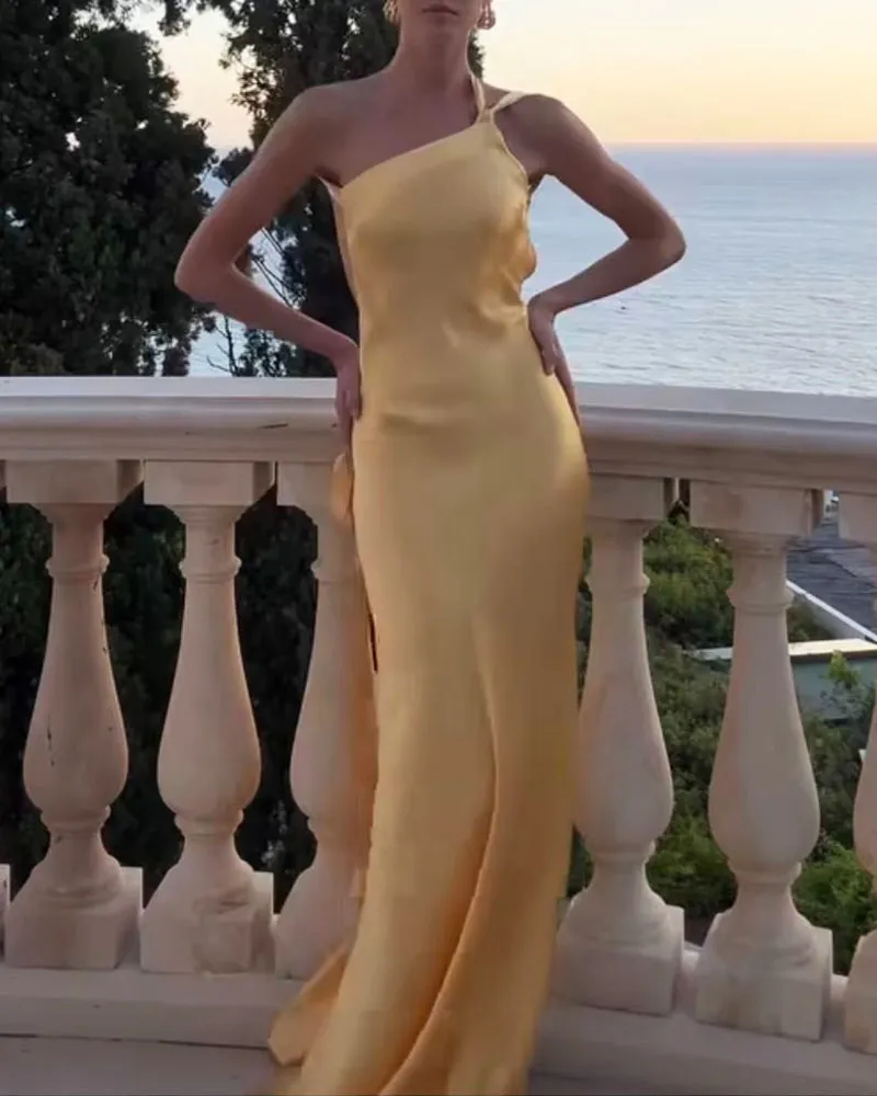 Soleil Satin One-Shoulder Gown