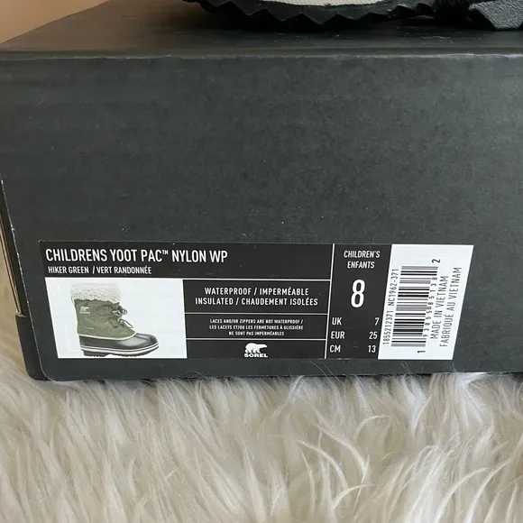 {Sorel} Youth Yoot PAC Nylon Boot In Hiker Green - Little Kids 8 - NWT