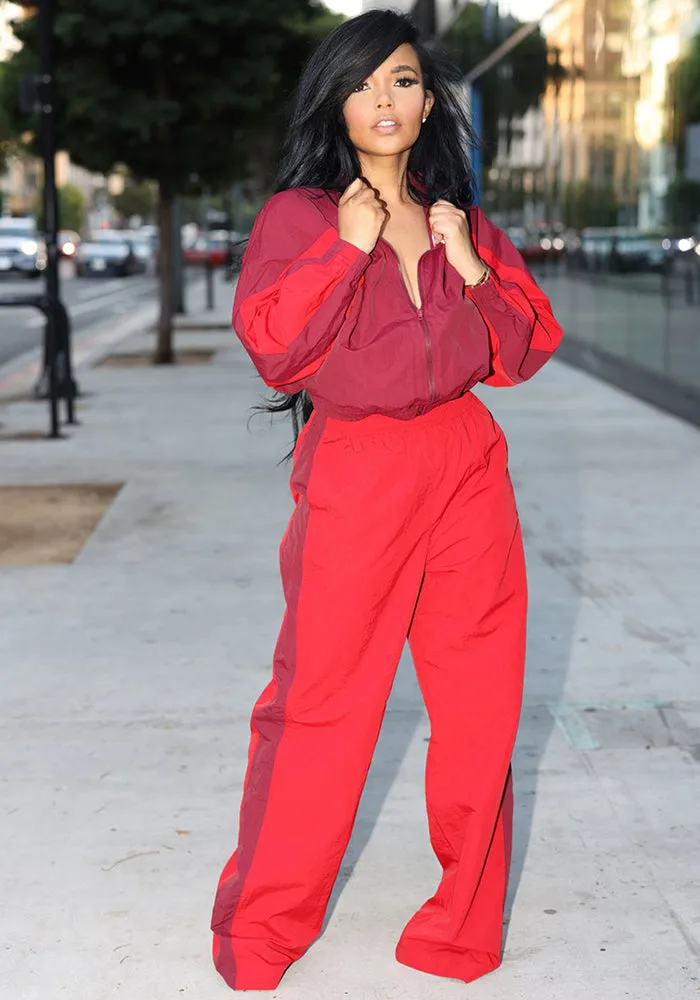Sporty Chic Zip-Up Patchwork Tracksuit for Effortless Style