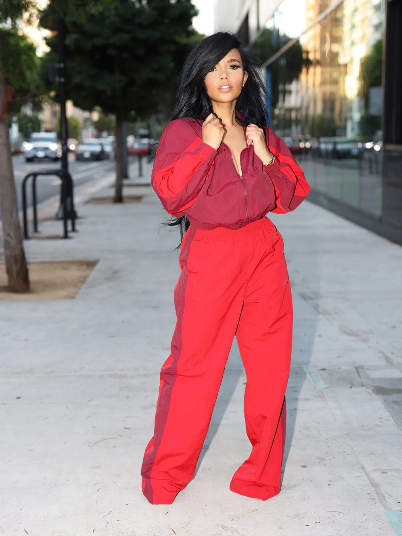 Sporty Chic Zip-Up Patchwork Tracksuit for Effortless Style