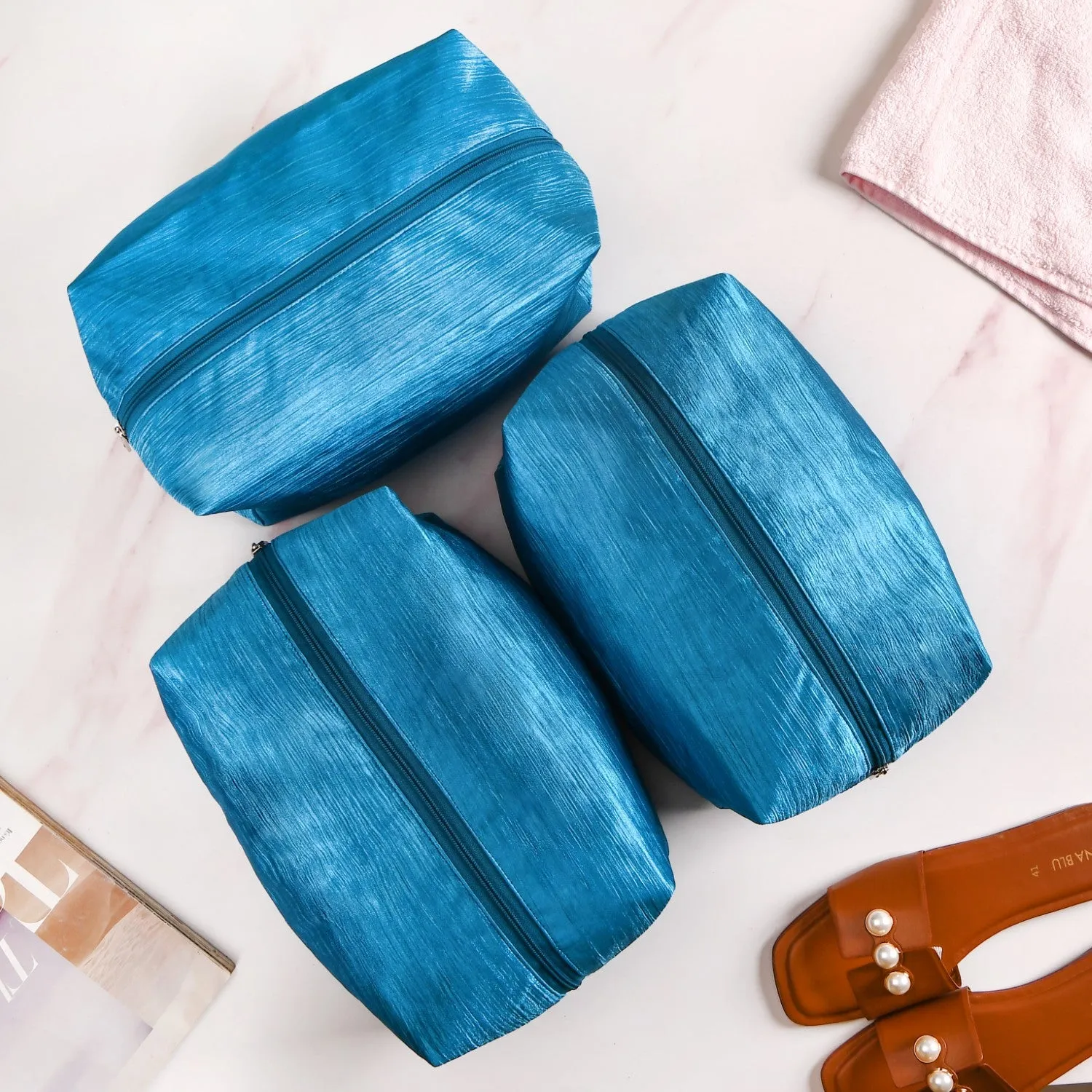 Teal Zippered Shoe Bags For Travel Large Set Of 3