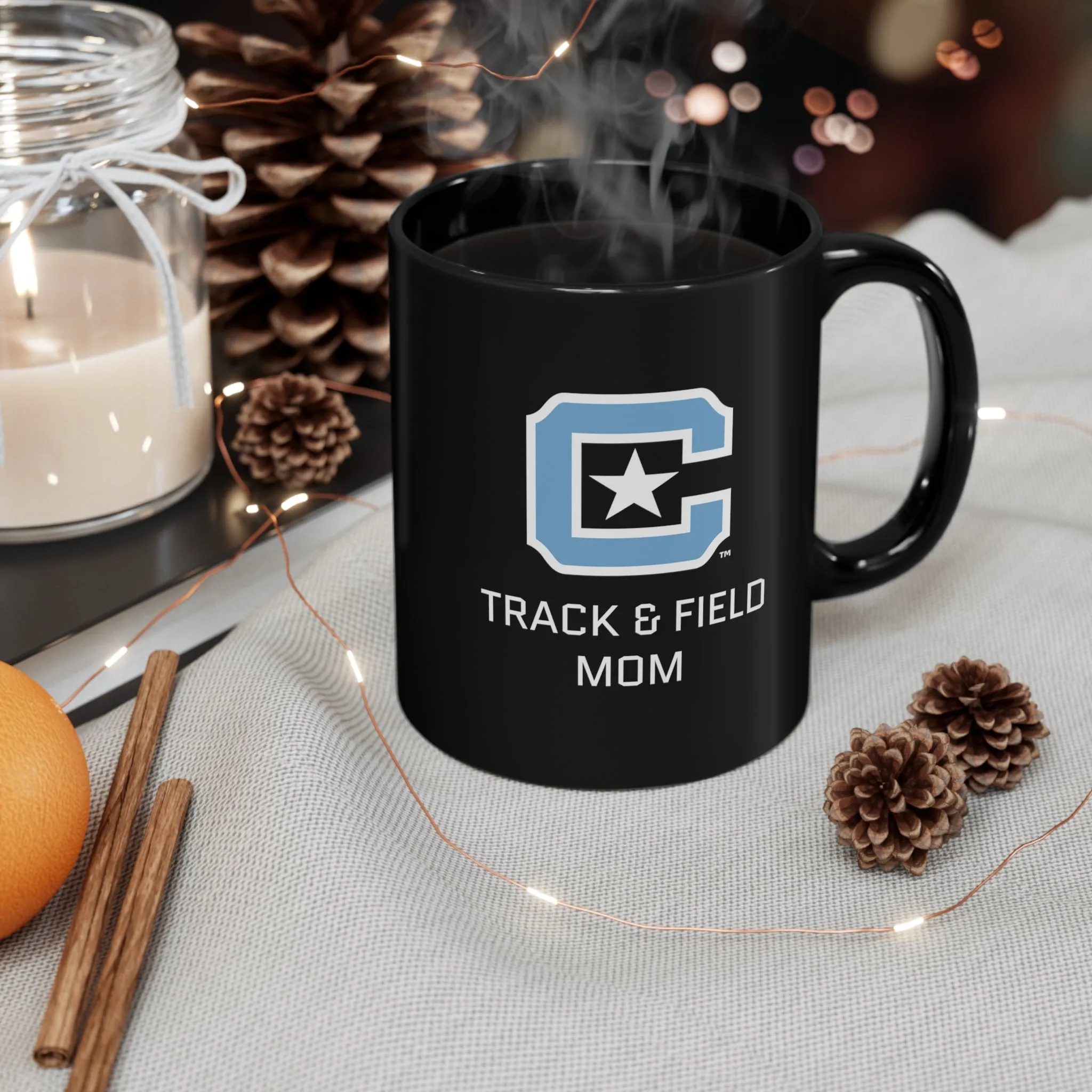 The Citadel Block C Logo, Sports Track & Field Mom, Black Mug, 11oz