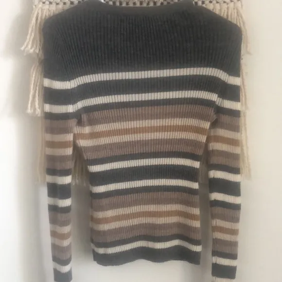 Theory 100% Cashmere Knit Ribbed Mixed Stripe Crewneck Regal Sweater Large