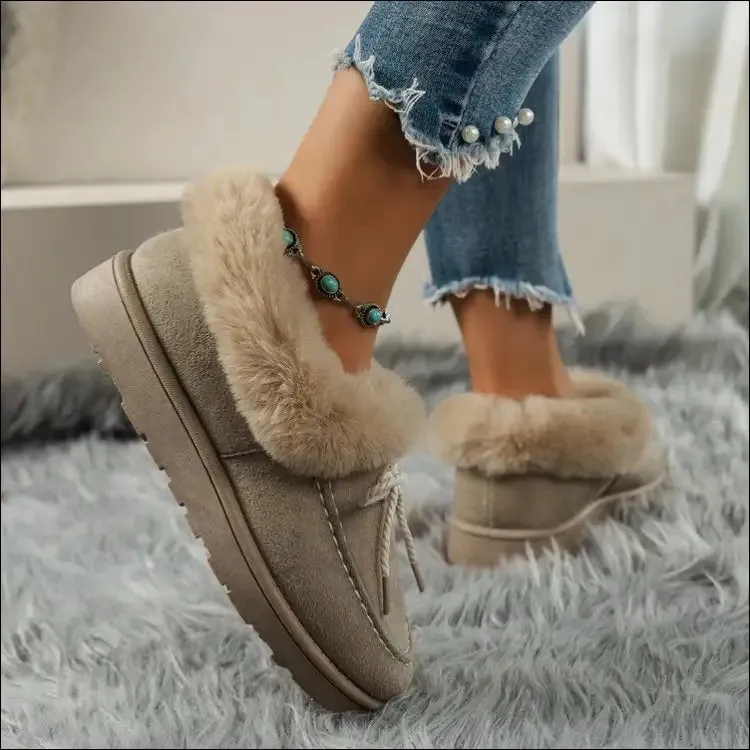 Thermal Fuzzy Tied Round Toe Boots