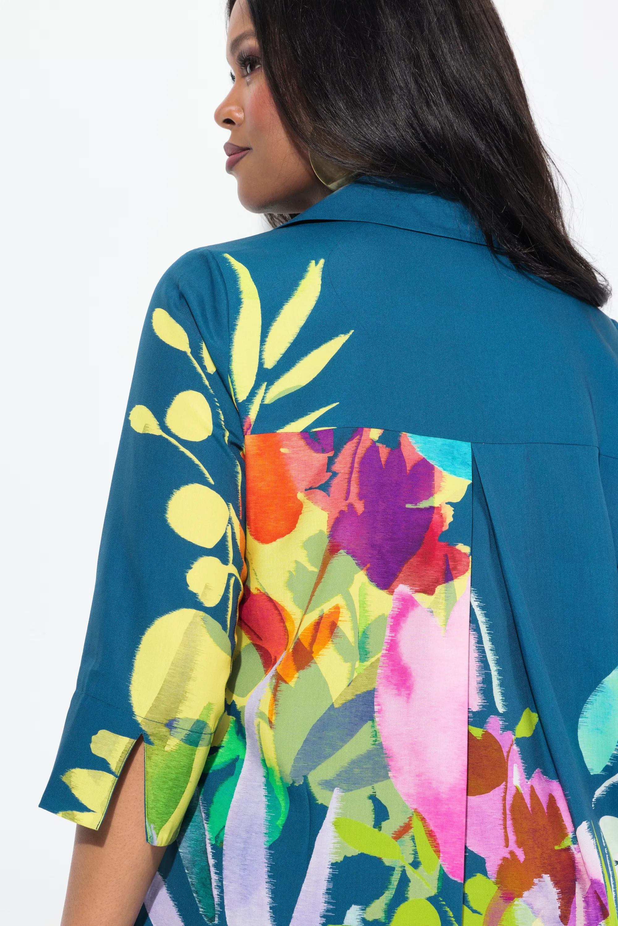 Ulla Popken Floral Shirt Dress in Blue