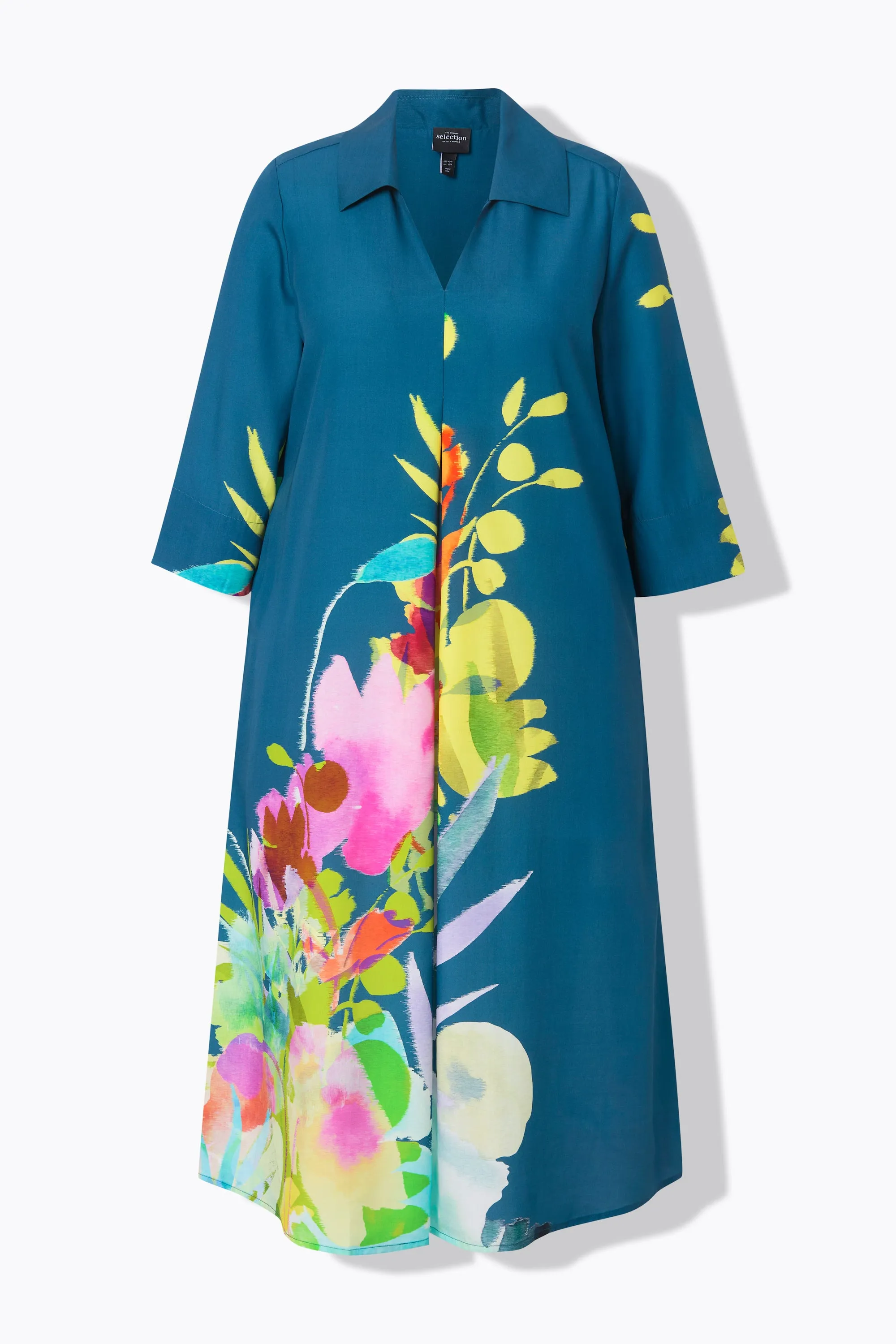 Ulla Popken Floral Shirt Dress in Blue
