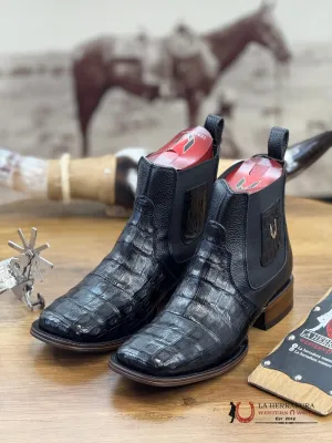 VESTIGIUM SHORT BOOT EXOTICH CAIMAN BELLY BLACK LEATHER - 8205