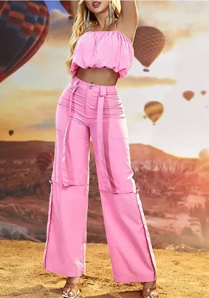 Vibrant Camisole and Wide-Leg Trousers Two-Piece Set for Relaxed Summer Chic