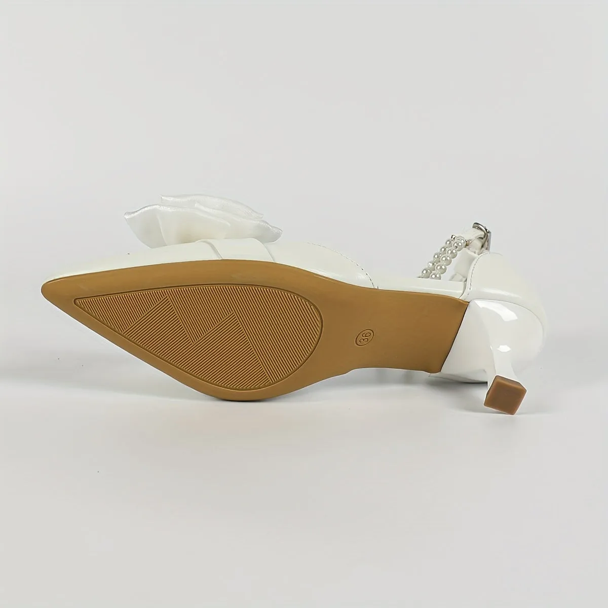 VougeVamp Elegant Stiletto Heels – Pointed Toe with Pearl Straps & Butterfly Flower Accents