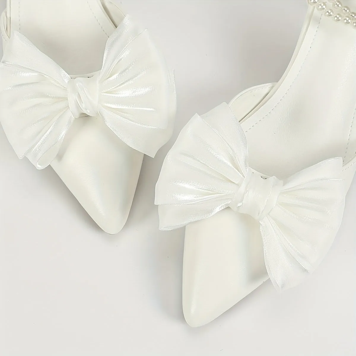 VougeVamp Elegant Stiletto Heels – Pointed Toe with Pearl Straps & Butterfly Flower Accents