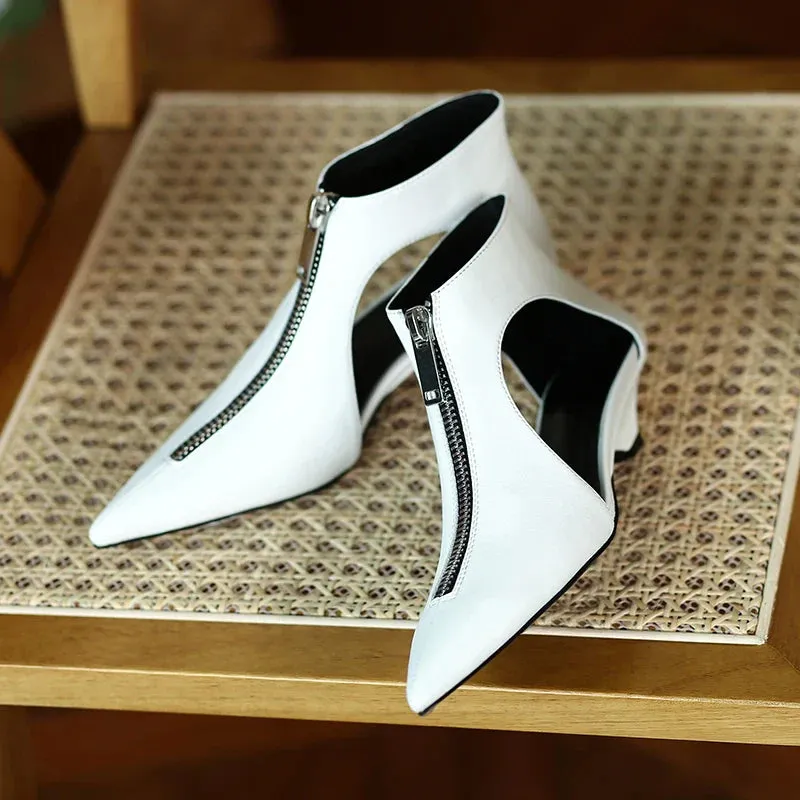 VougeVamp Trendy Leather High Heel Boots – Stylish Zipper Ankle Boots for Spring & Summer Fashion