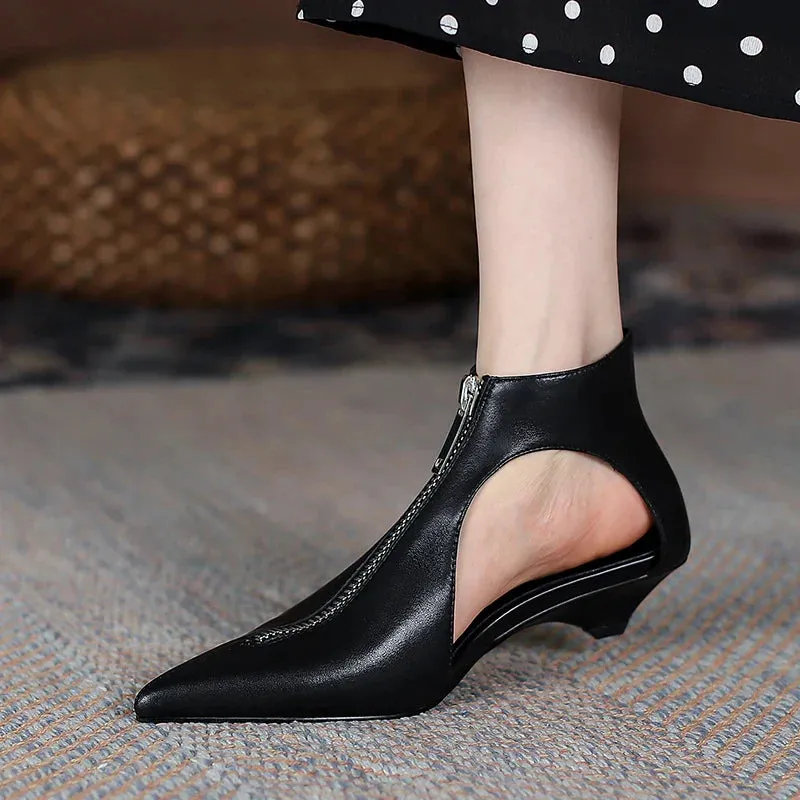 VougeVamp Trendy Leather High Heel Boots – Stylish Zipper Ankle Boots for Spring & Summer Fashion