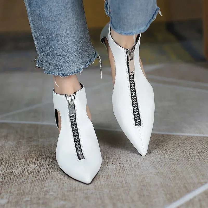 VougeVamp Trendy Leather High Heel Boots – Stylish Zipper Ankle Boots for Spring & Summer Fashion
